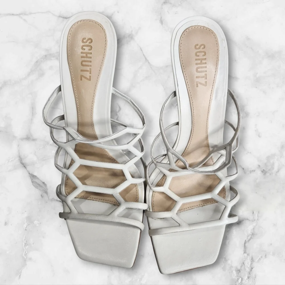 Schutz Julianna Weekend Sandals Pearl Natural White Women's Sz 9.5B US
